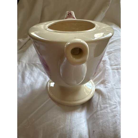 Vintage Cream Ceramic Teapot With Cowboy Horse Scene & Red Floral Handle Design - Picture 6 of 11